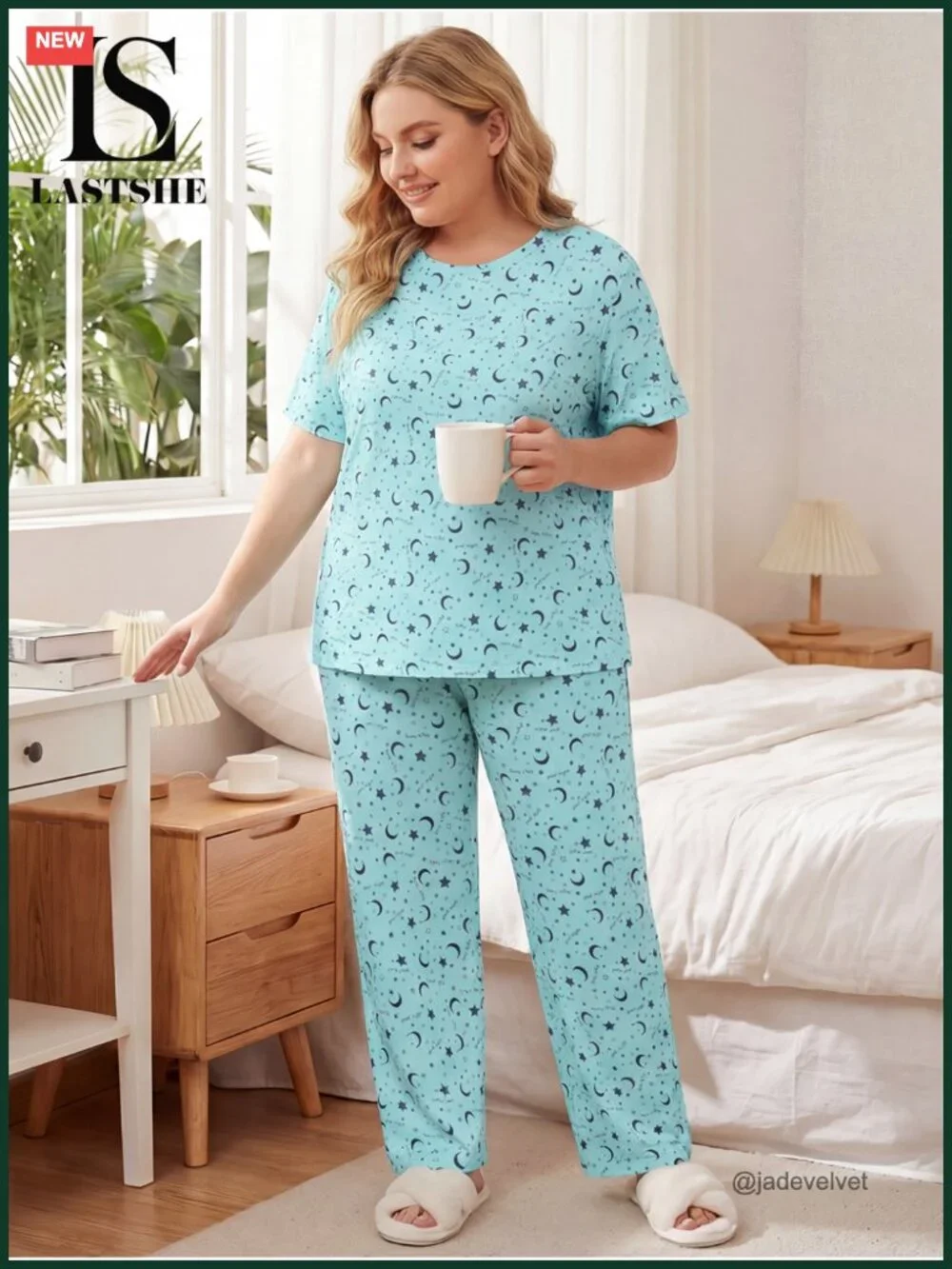 Plus Size Pajama Set 2 Piece Short Sleeve Lounge with Pockets